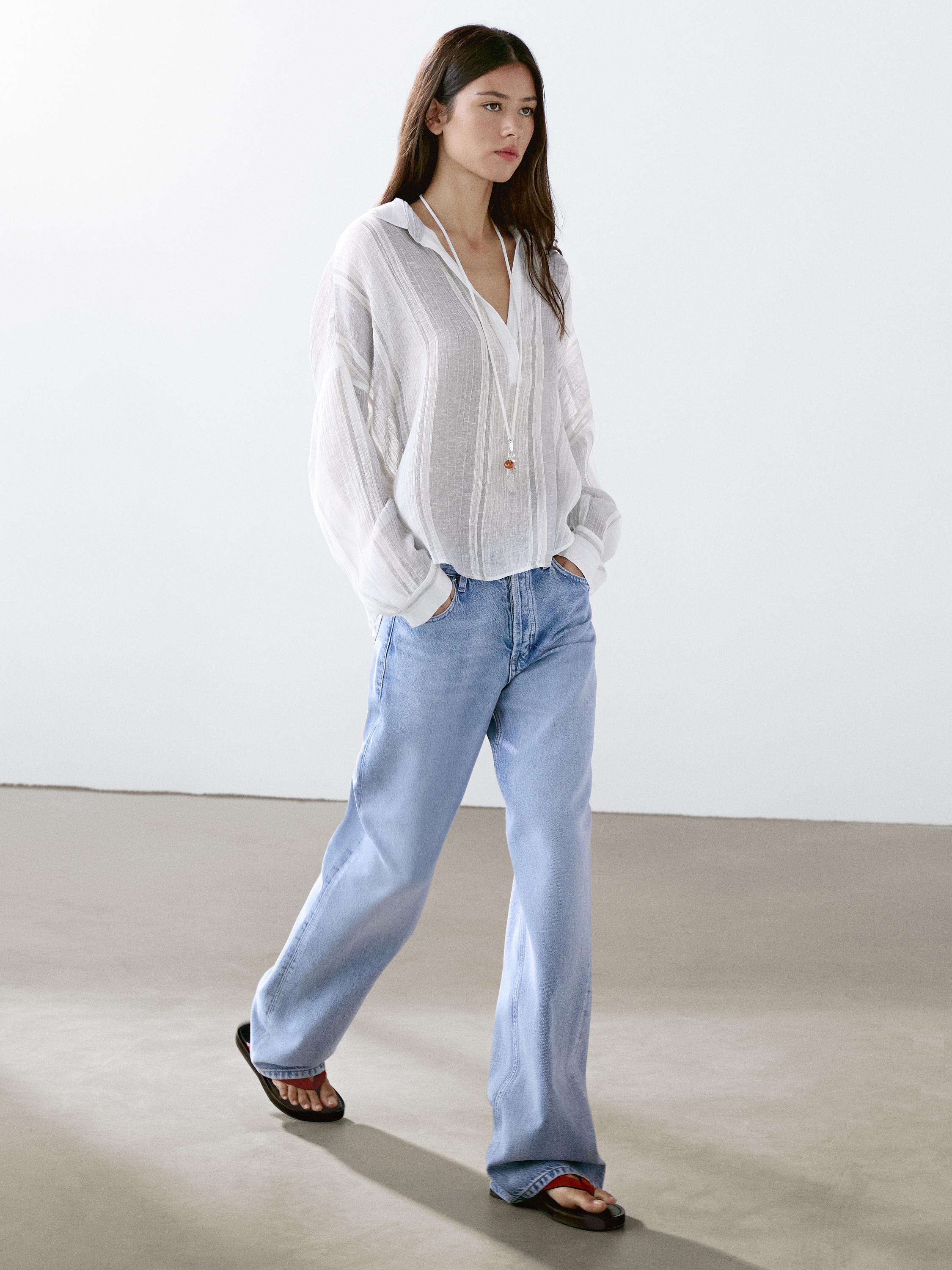 Chemisier fluide à rayures en lin mélangé